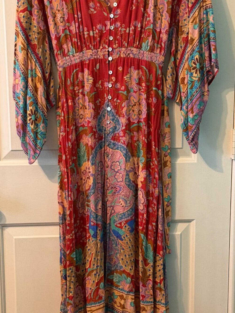Spell Red Lotus Kimono Sleeve Maxi Gown | Red | Medium | Boho Formal Dress - Picture 11 of 15